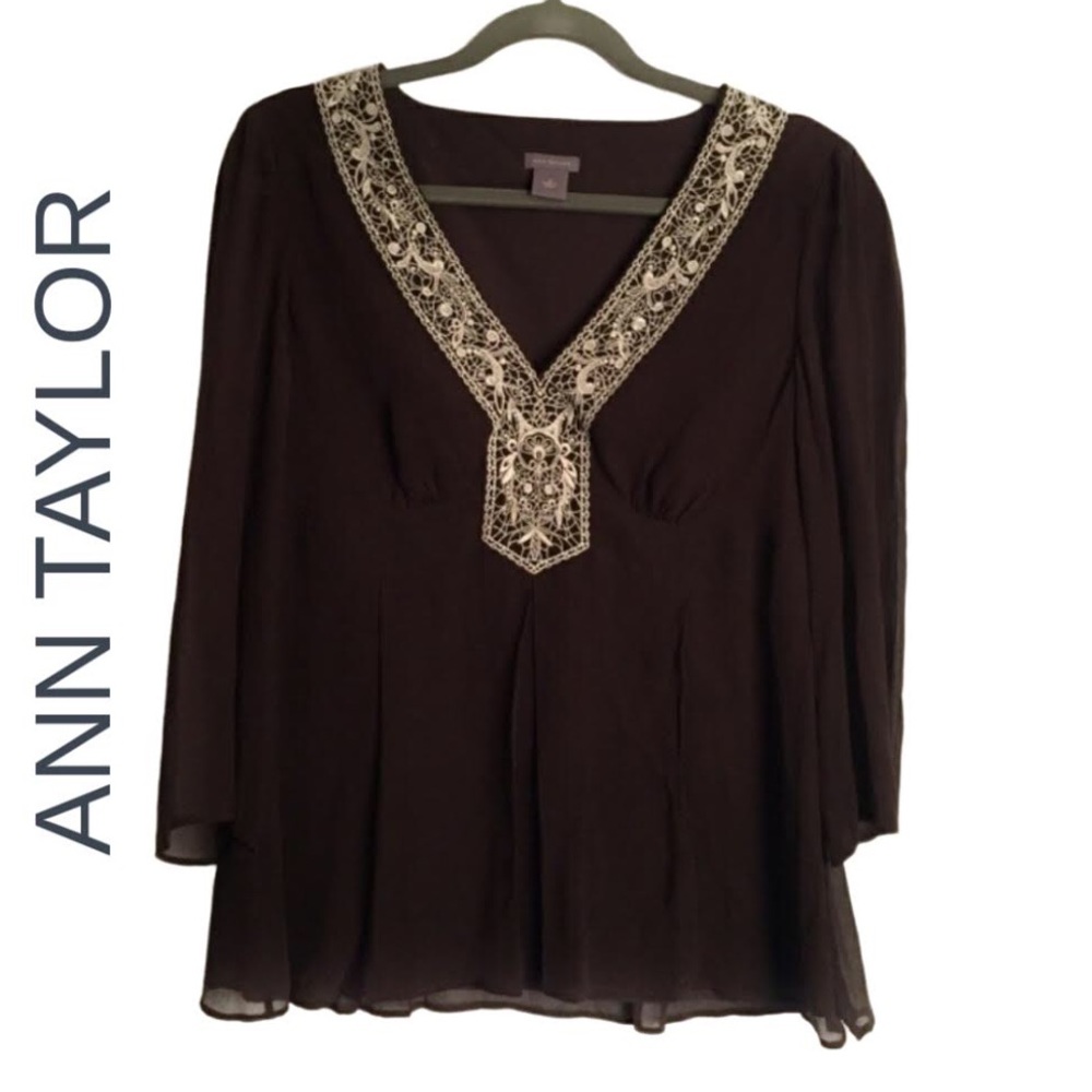 Ann Taylor brown silk blouse EUC 8